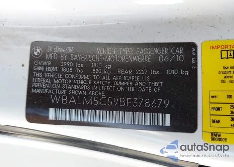 2011 BMW Z4 Sdrive30I from USA, damaged, VIN WBALM5C59BE378679